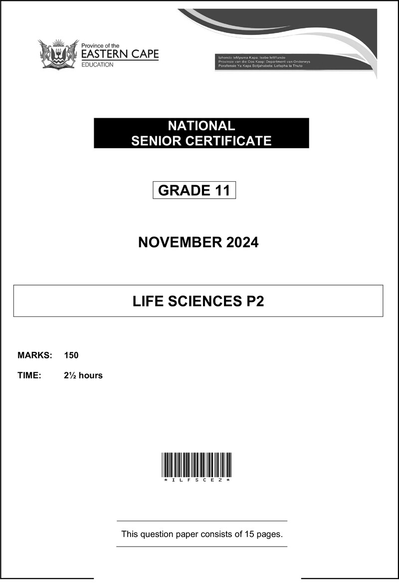 Grade 11 Life Sciences past paper 2024 – life sciences p2 gr11 qp nov2024 eng d