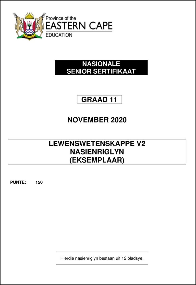 Grade 11 Life Sciences past paper 2020 – life sciences p2 memo gr11 nov2020 afr