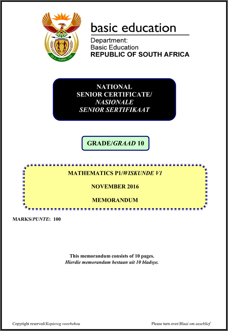 Mathematics P1 Grade 10 Nov 2016 Memo Afr Eng