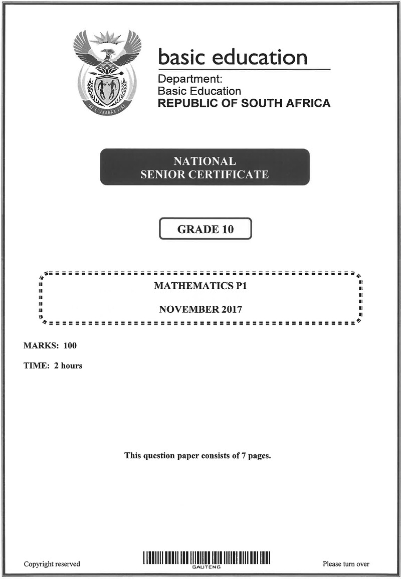 Mathematics P1 Grade 10 Nov 2017 Eng