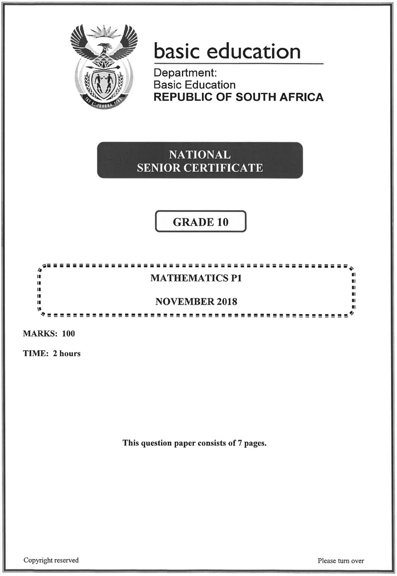 Grade 10 Mathematics past paper 2018 – mathematics p1 grade 10 nov 2018 eng