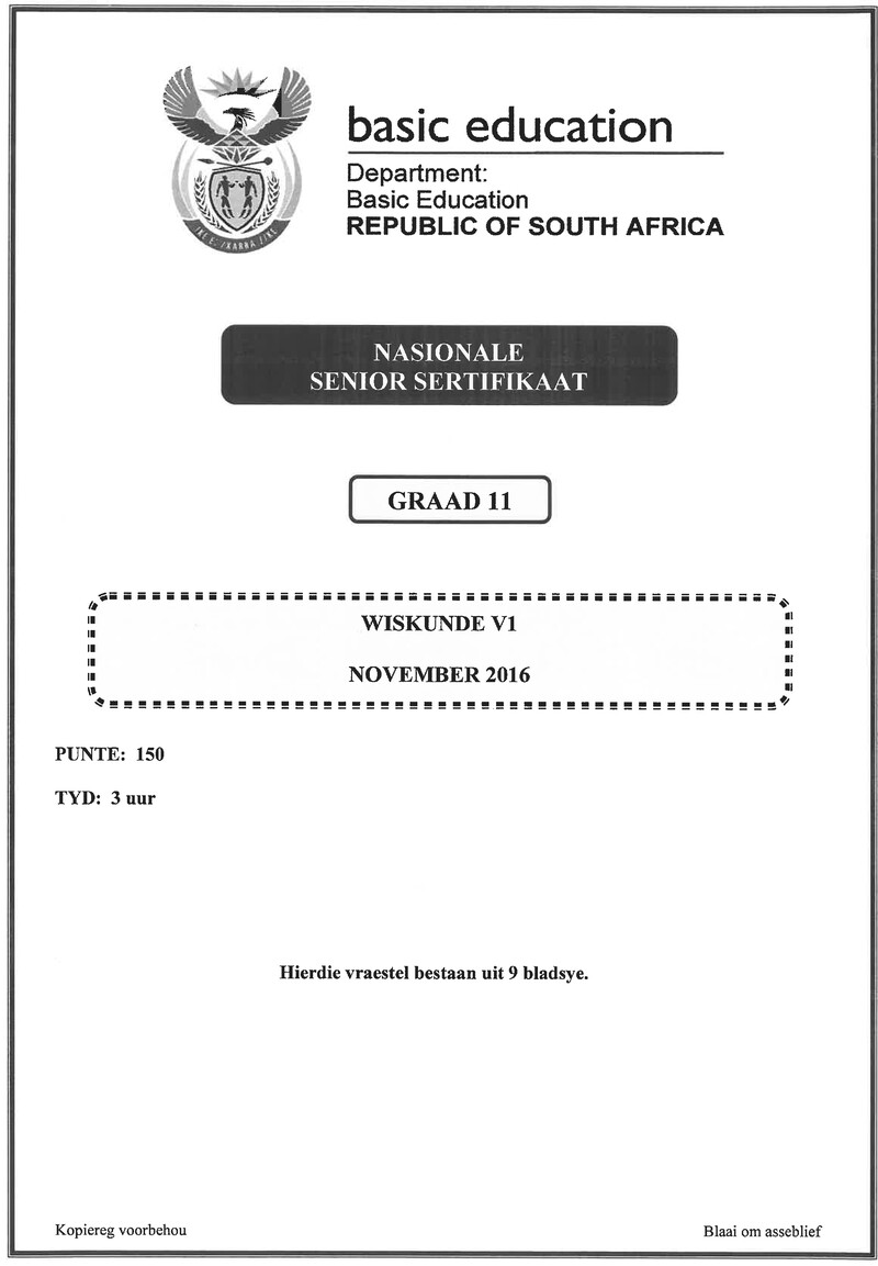 Grade 11 Mathematics past paper 2016 – mathematics p1 grade 11 nov 2016 afr