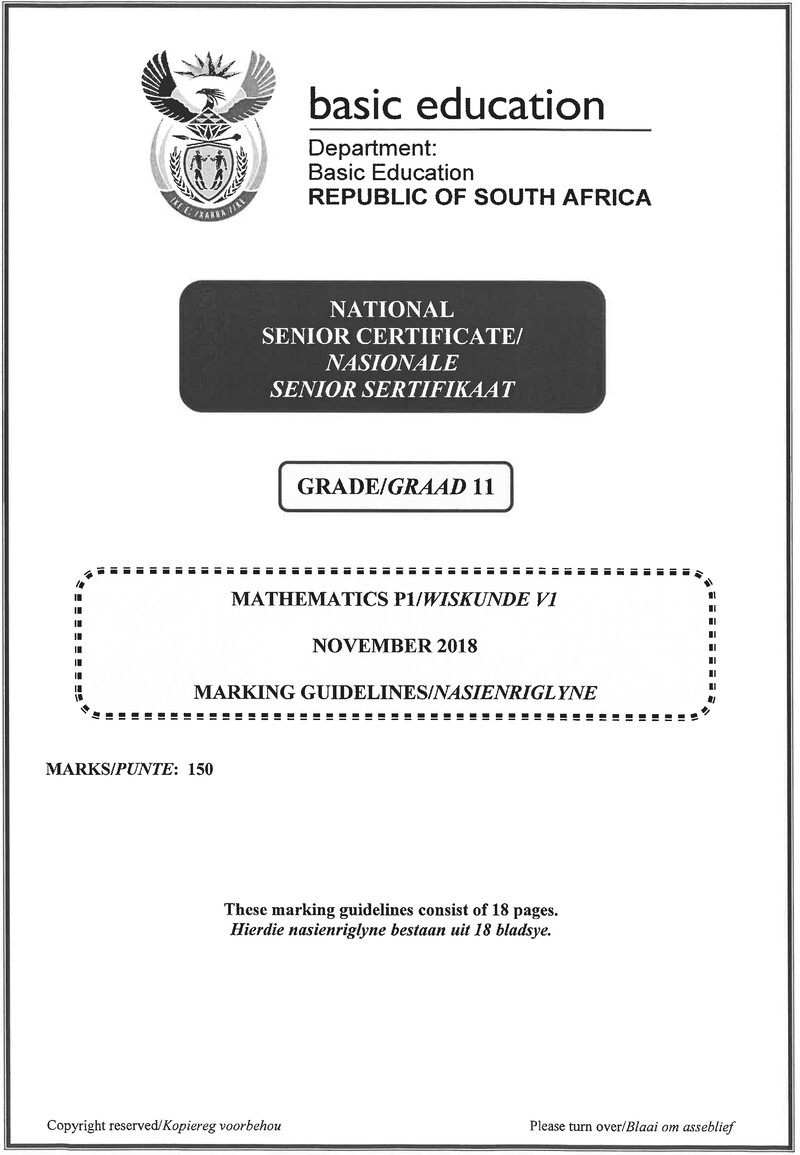 Mathematics P1 Grade 11 Nov 2018 Memo Eng Afr