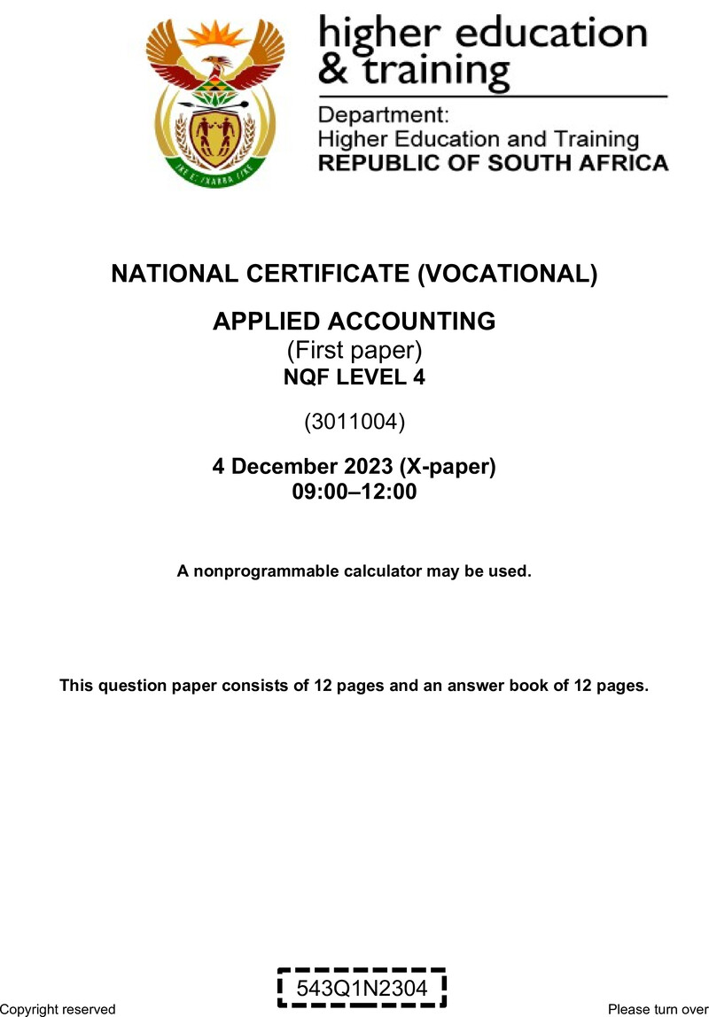 Nc190 Applied Accounting L4 P1 QP Nov 2023 Signed Off