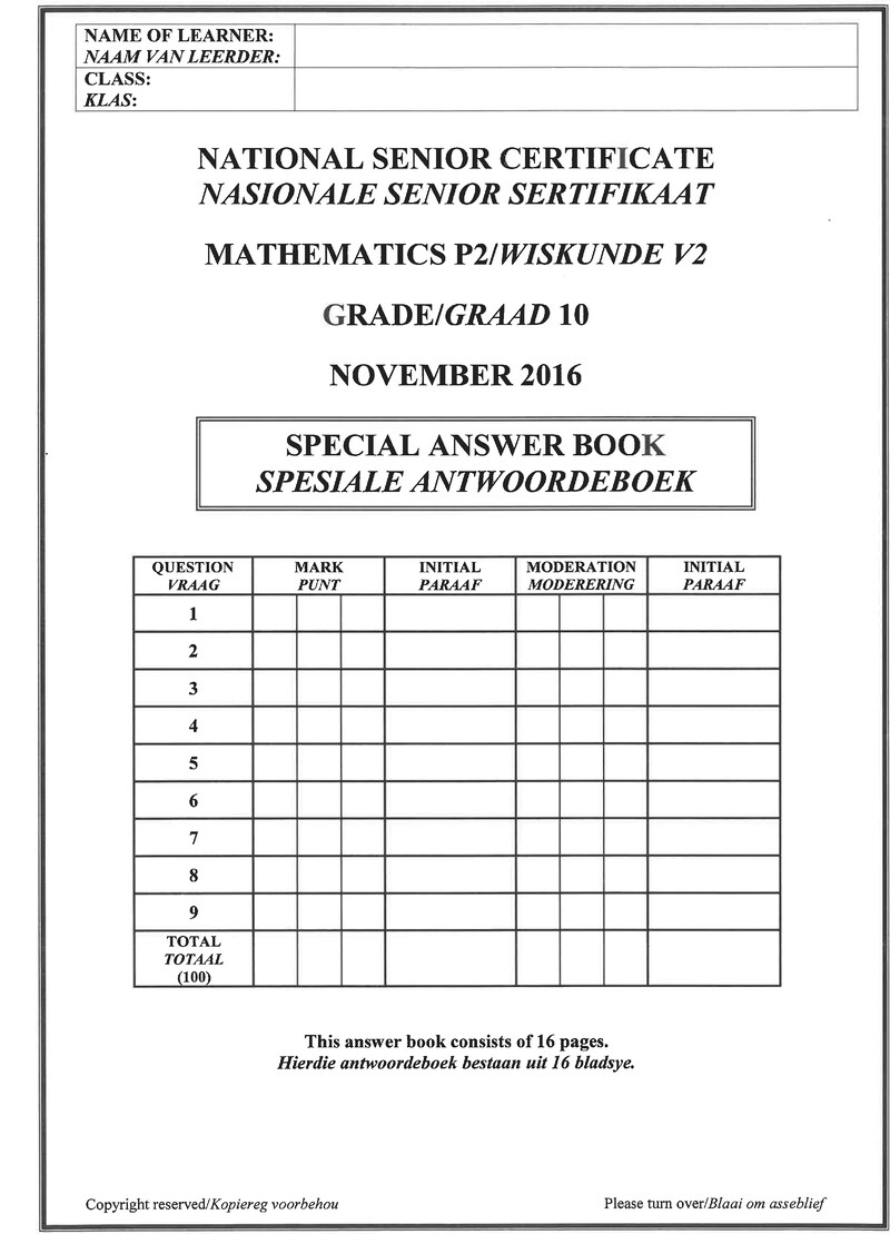 Mathematics P2 Grade 10 Nov 2016 Answer Book Afr Eng