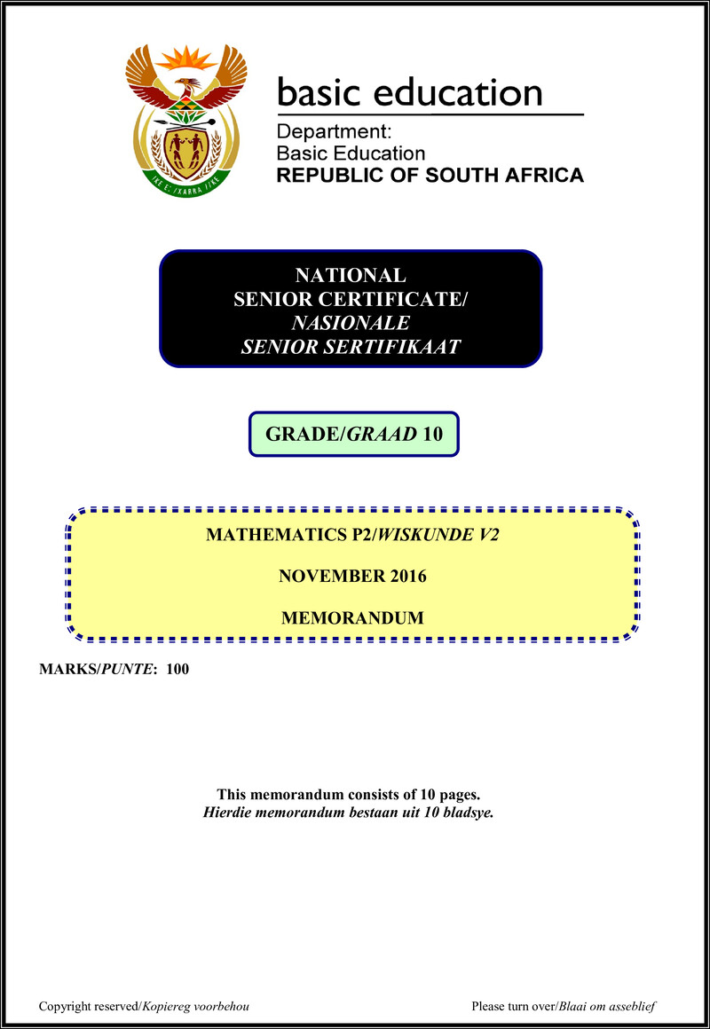 Mathematics P2 Grade 10 Nov 2016 Memo Eng Afr