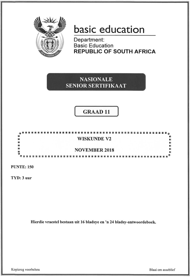 Grade 11 Mathematics past paper 2018 – mathematics p2 grade 11 nov 2018 afr