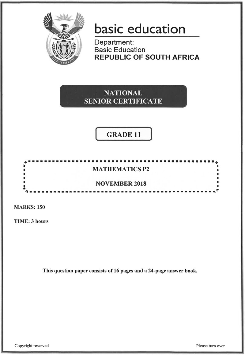 Grade 11 Mathematics past paper 2018 – mathematics p2 grade 11 nov 2018 eng 1