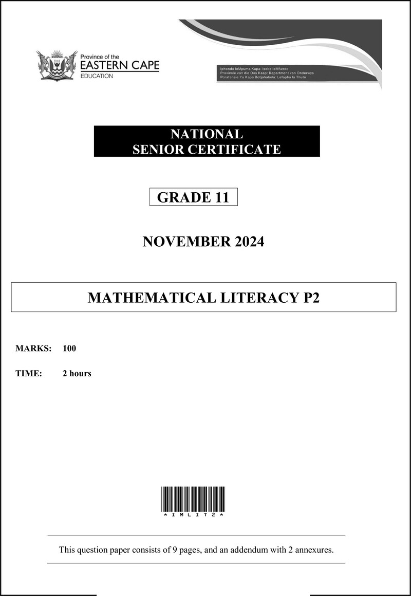 Maths Lit P2 Grade 11 Nov 2024 Eng D