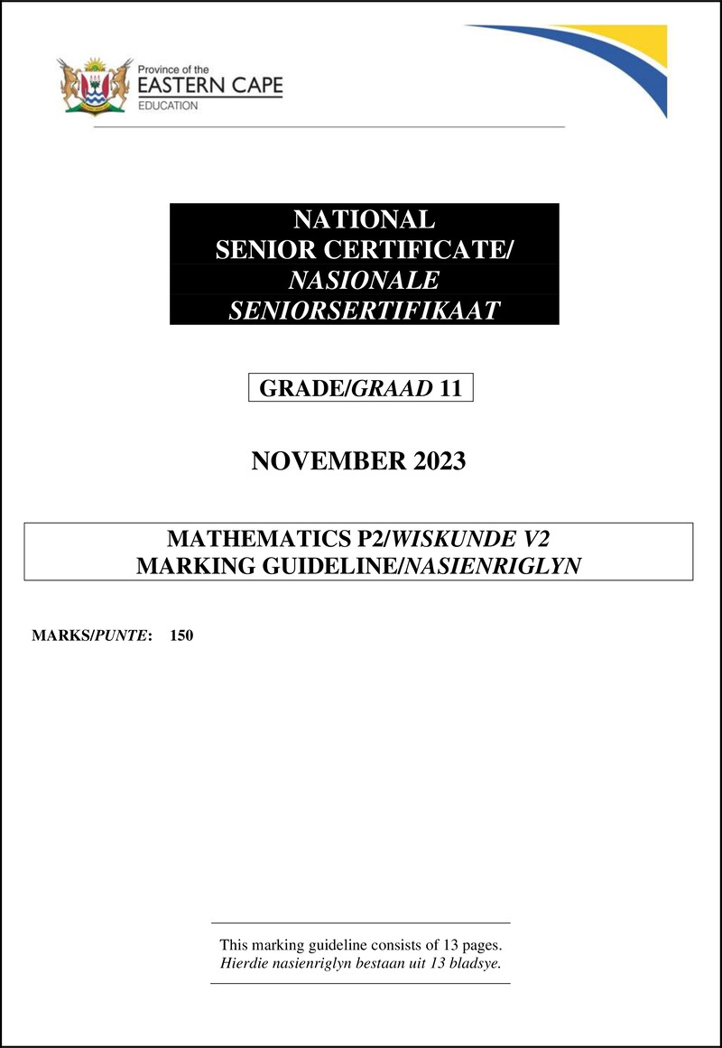 Maths P2 Memo Gr11 Nov 2023 Afri English