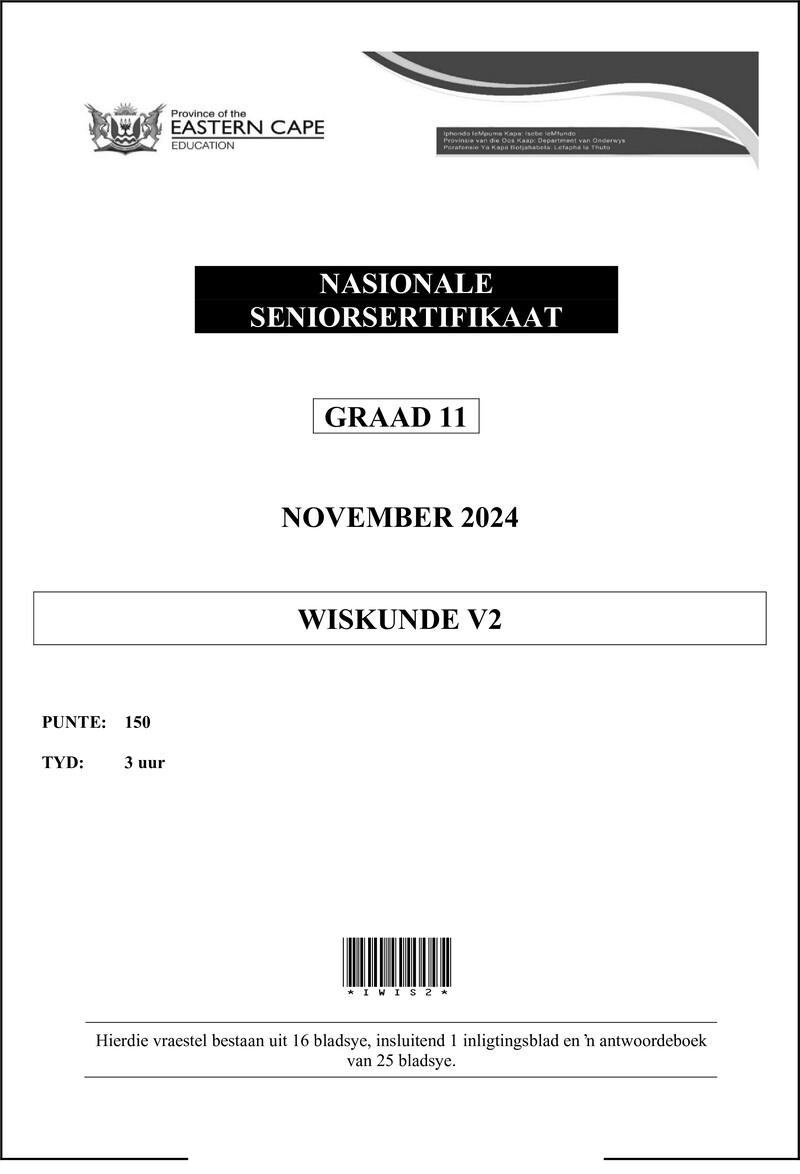 Grade 11 Wiskunde past paper 2024 – maths p2 qp gr11 2024 afr d