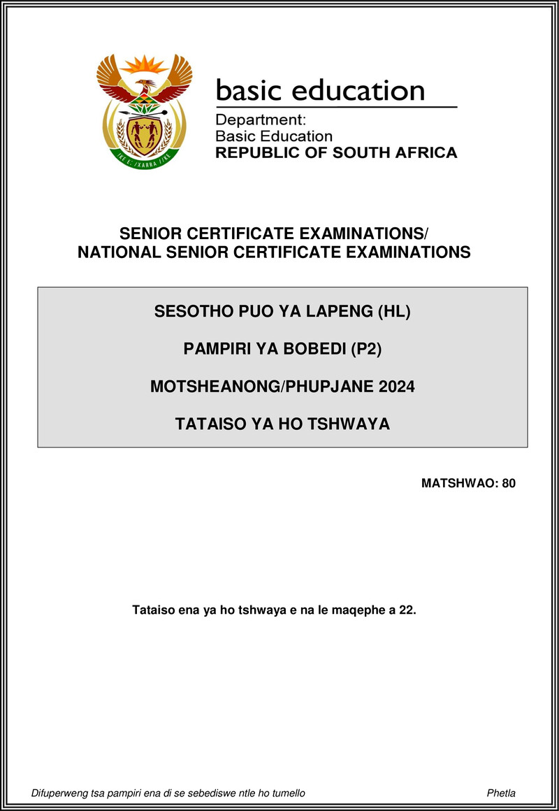 Sesotho Hl P2 May June 2024 Mg