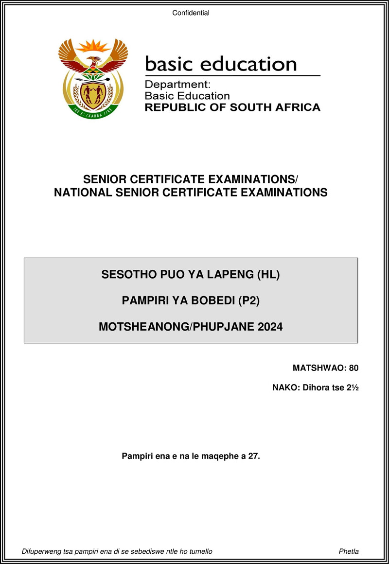 Sesotho Hl P2 May June 2024