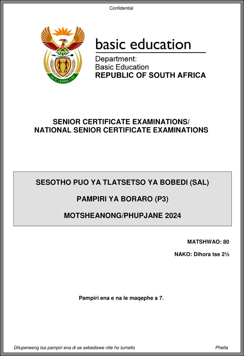Sesotho Sal P3 May June 2024