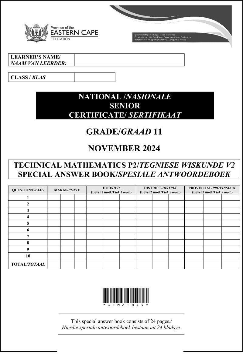 Tech Maths P2 Grade 11 Nov 2024 Answer Book Ea D