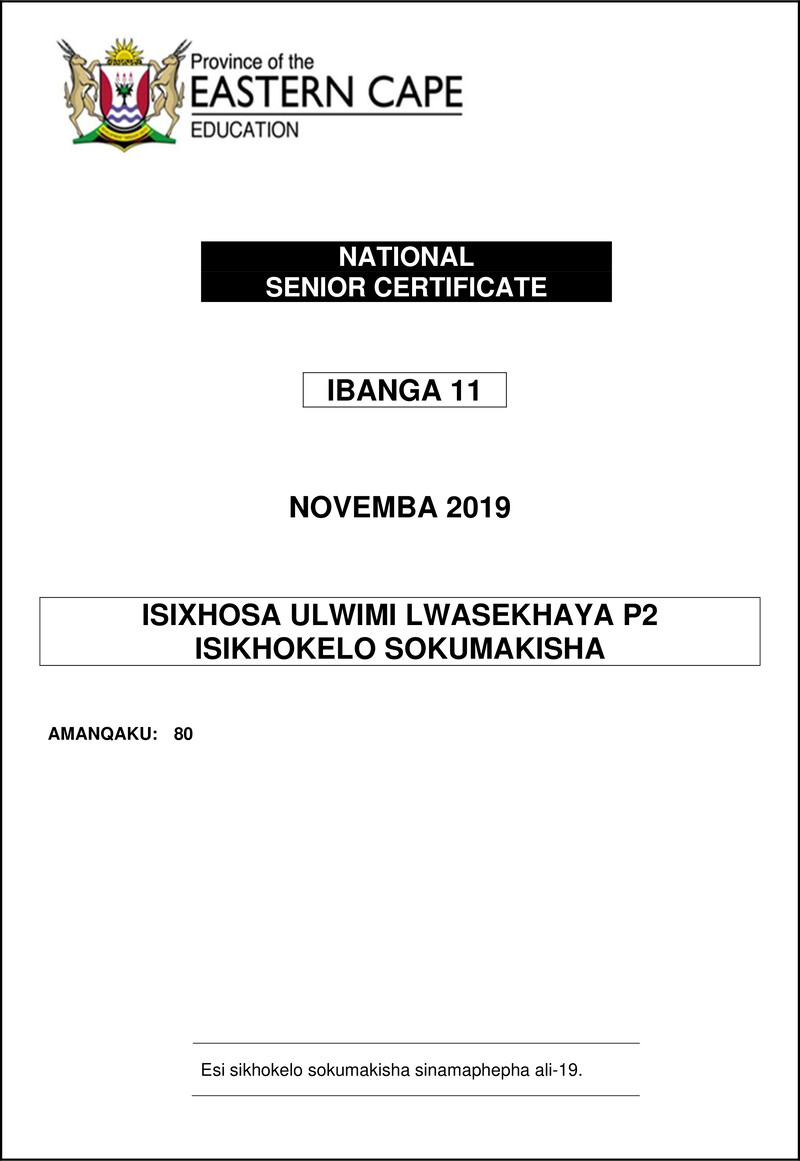 Xhosa Hl P2 Gr11 Memo Nov2019