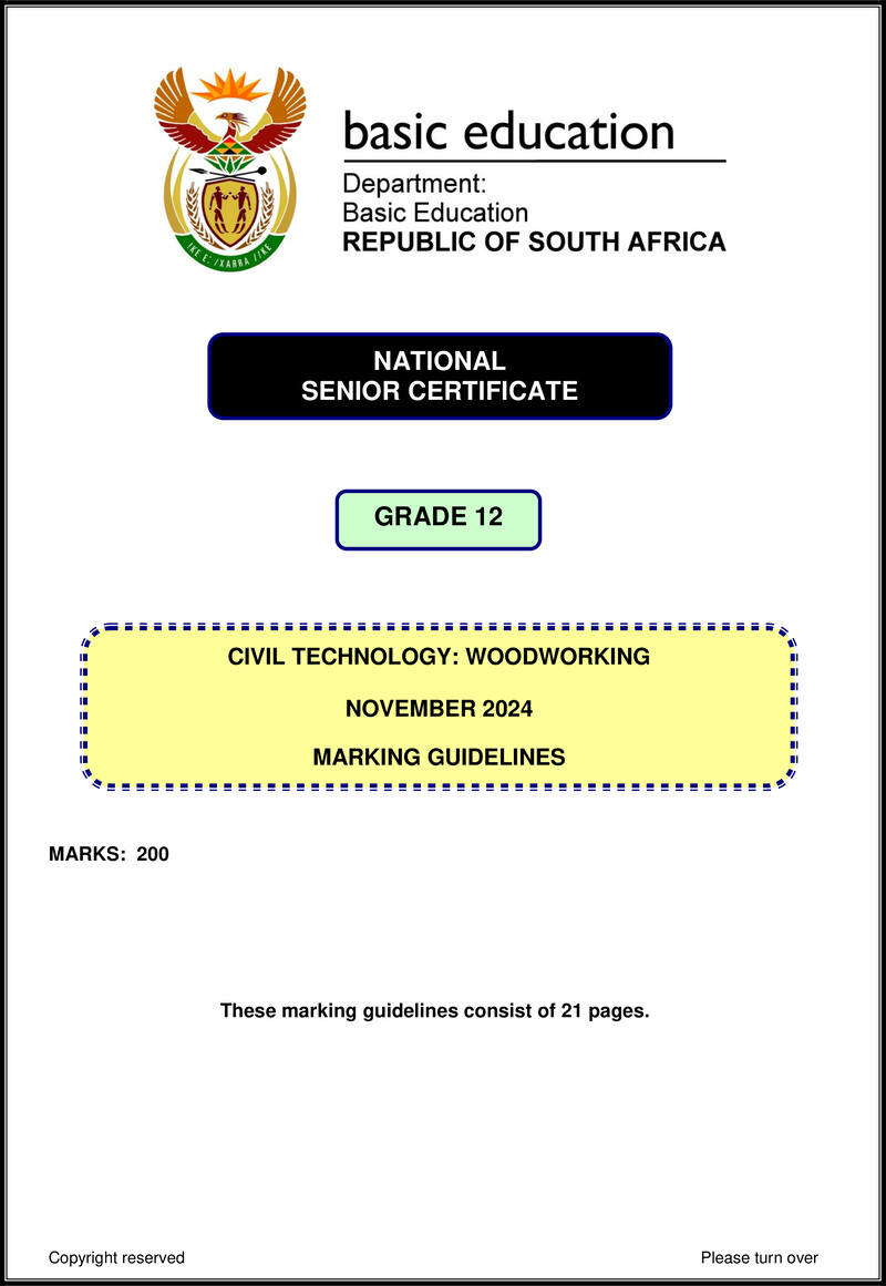 Grade 12 Civil Technology past paper 2024 – civil technology nov 2024 woodworking mg eng gr12