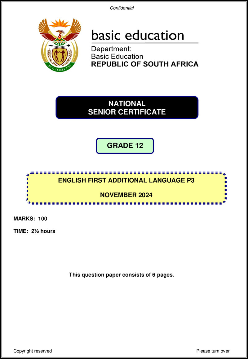 Grade 12 English past paper 2024 – english fal p3 nov 2024 gr12