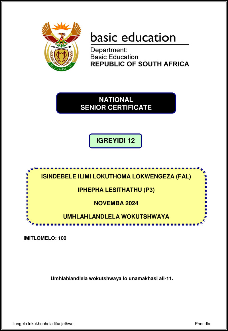 Isindebele Fal P3 Nov 2024 Mg Gr12