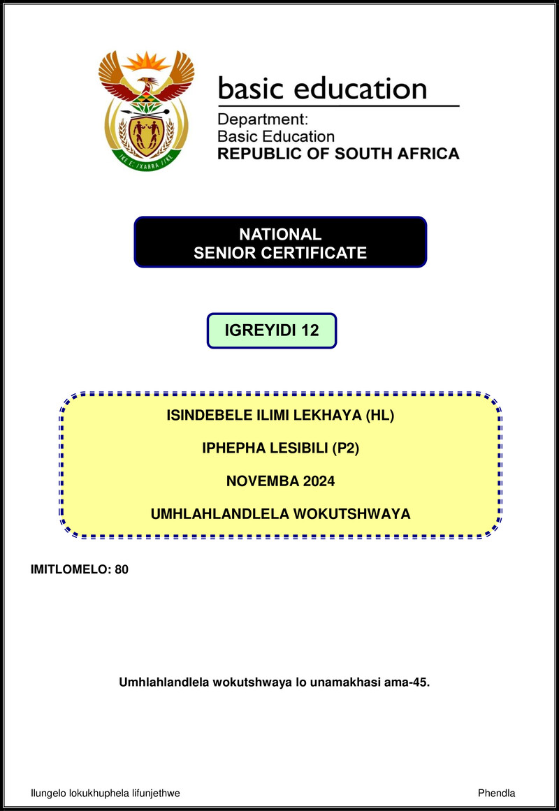 Isindebele Hl P2 Nov 2024 Mg Gr12