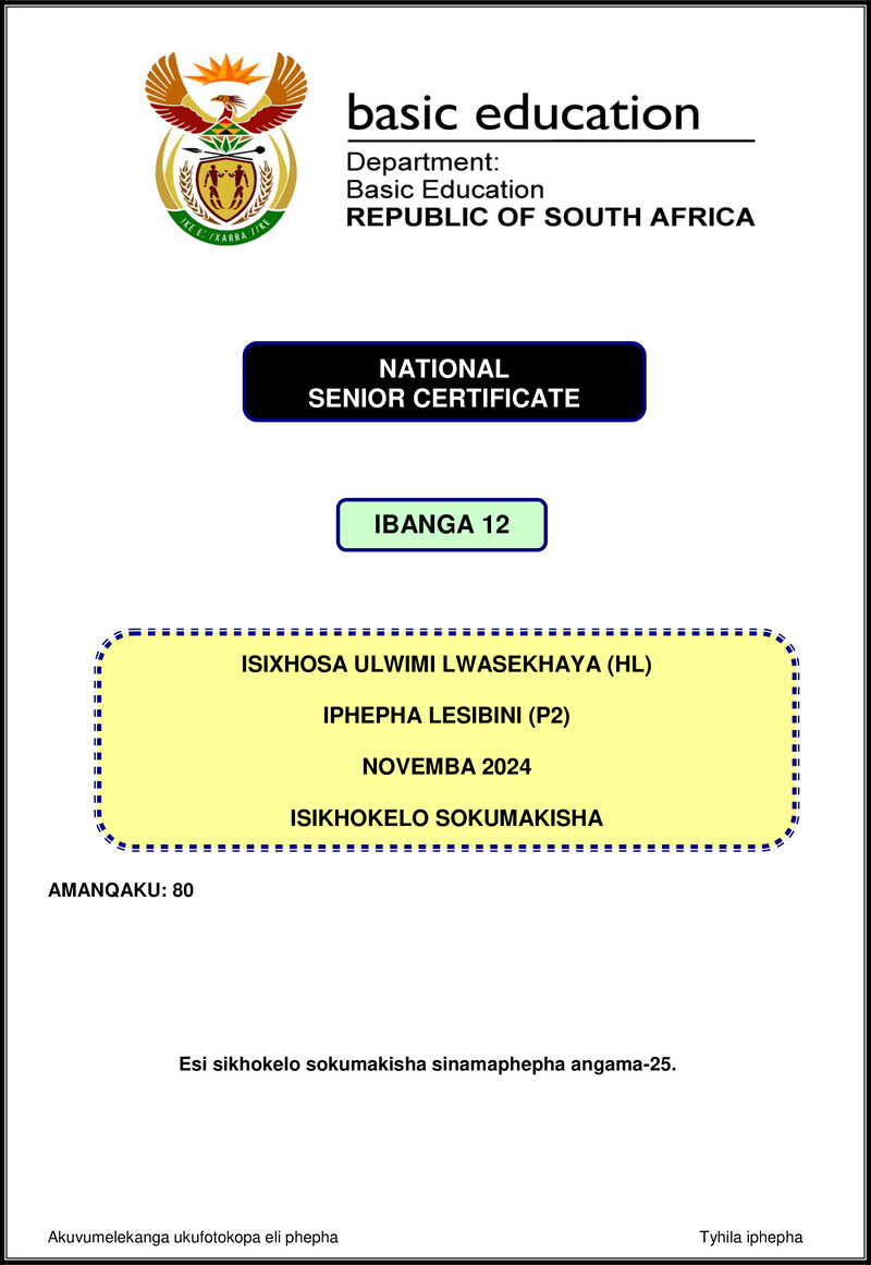 Isixhosa Hl P2 Nov 2024 Mg Gr12