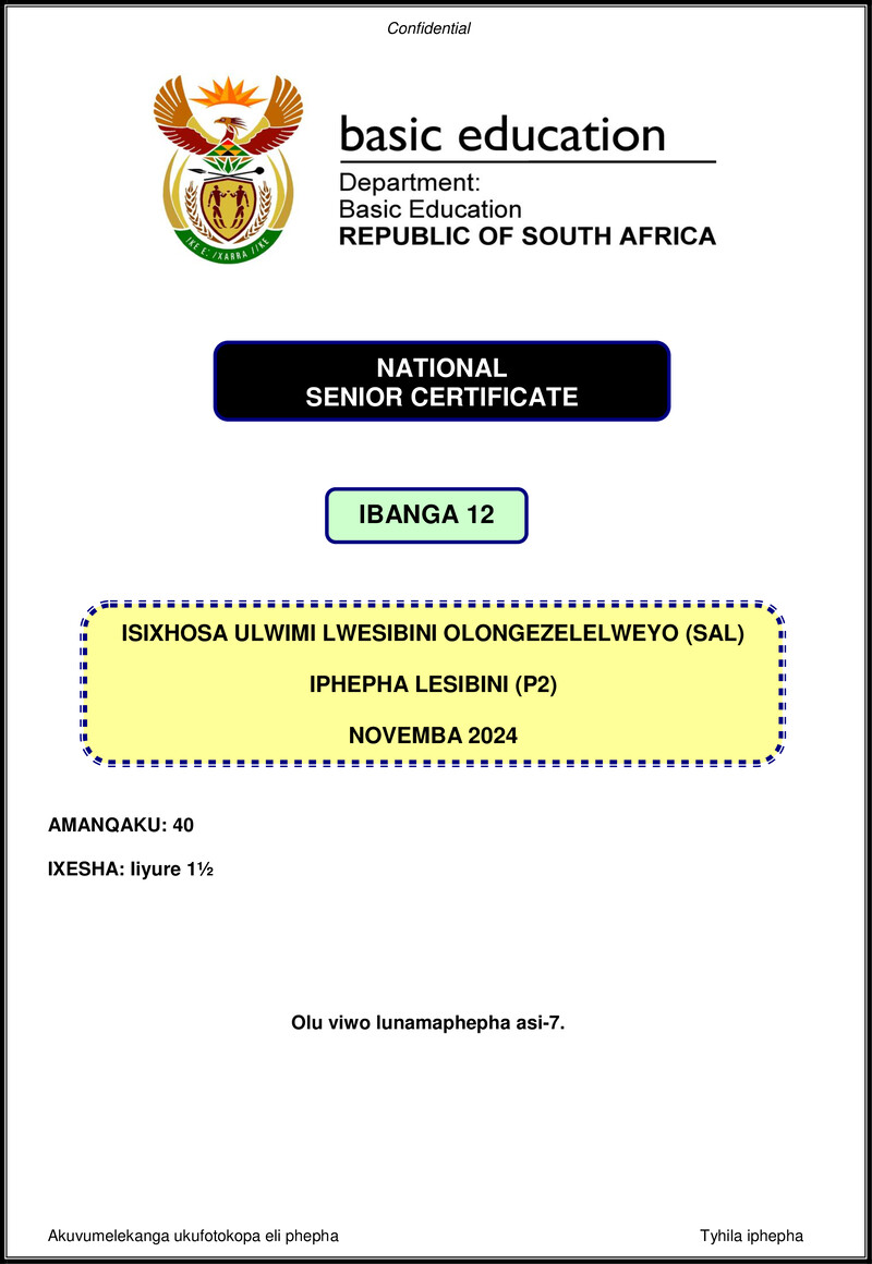 Isixhosa Sal P2 Nov 2024 Gr12