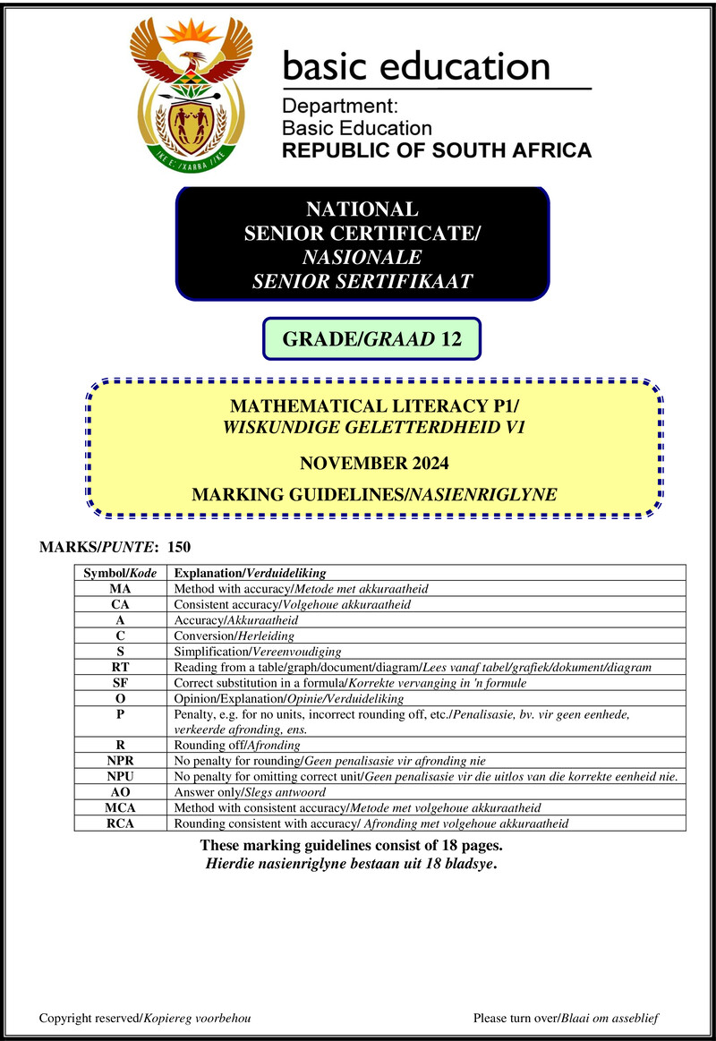 Mathematical Literacy P1 Nov 2024 Mg Afr Eng Gr12