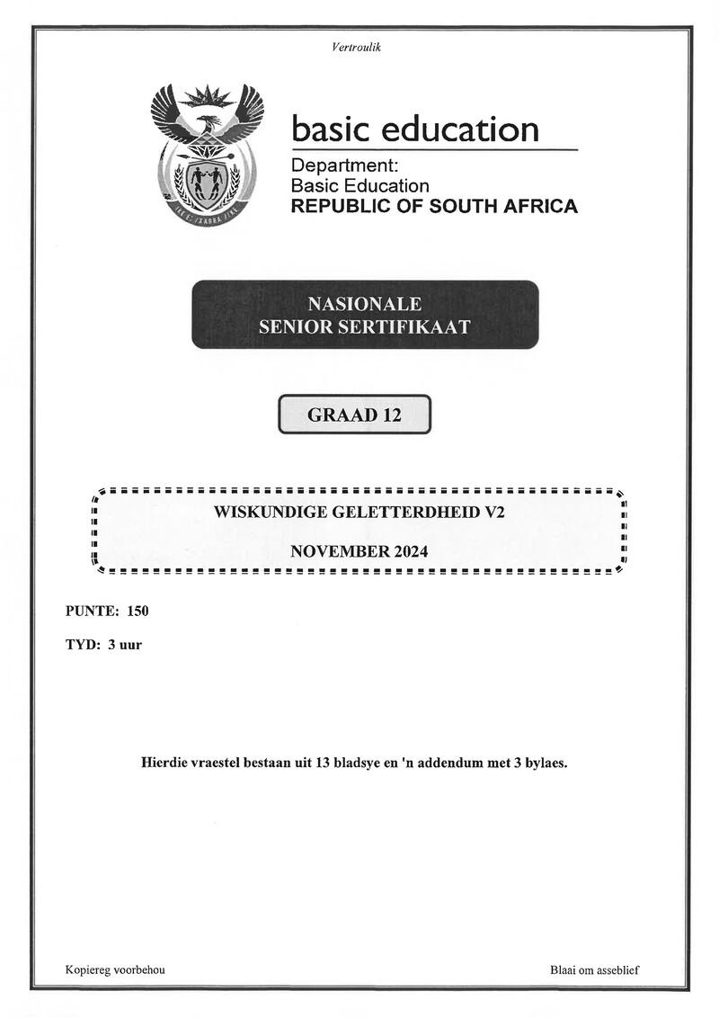 Grade 12 Mathematical Literacy past paper 2024 – mathematical literacy p2 nov 2024 afr gr12