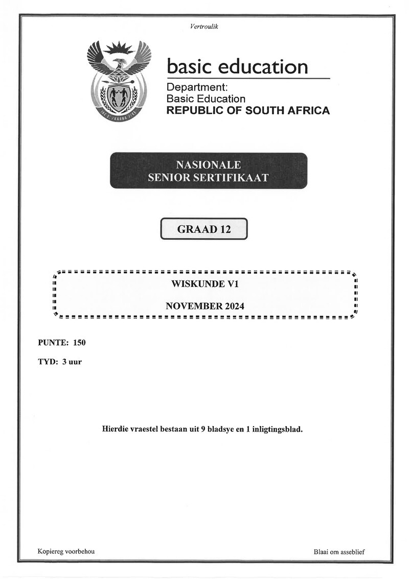 Grade 12 Mathematics past paper 2024 – mathematics p1 nov 2024 afr gr12