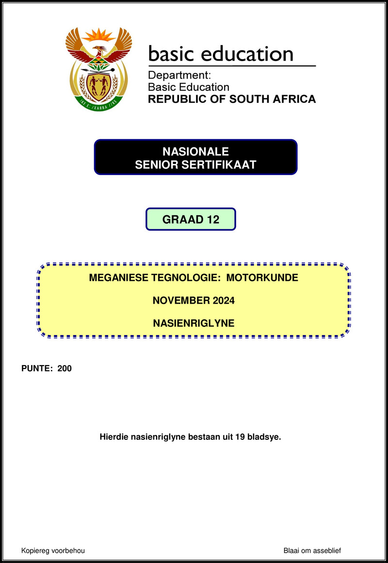Grade 12 Mechanical Technology past paper 2024 – mechanical technology nov 2024 automotive mg afr gr12