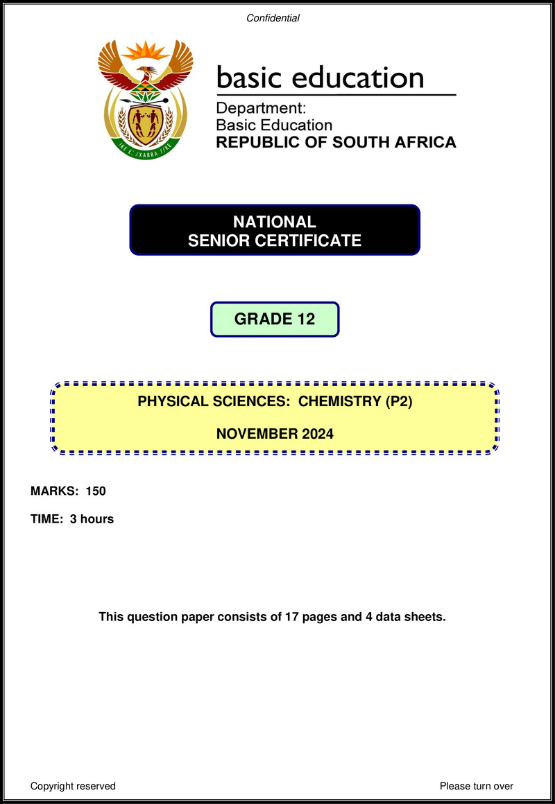 Grade 12 Physical Sciences past paper 2024 – physical sciences p2 nov 2024 eng gr12