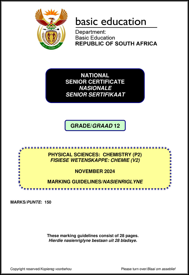 Grade 12 Physical Sciences past paper 2024 – physical sciences p2 nov 2024 mg afr eng gr12