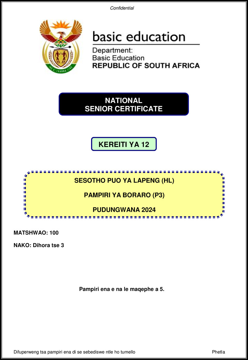 Sesotho Hl P3 Nov 2024 Gr12