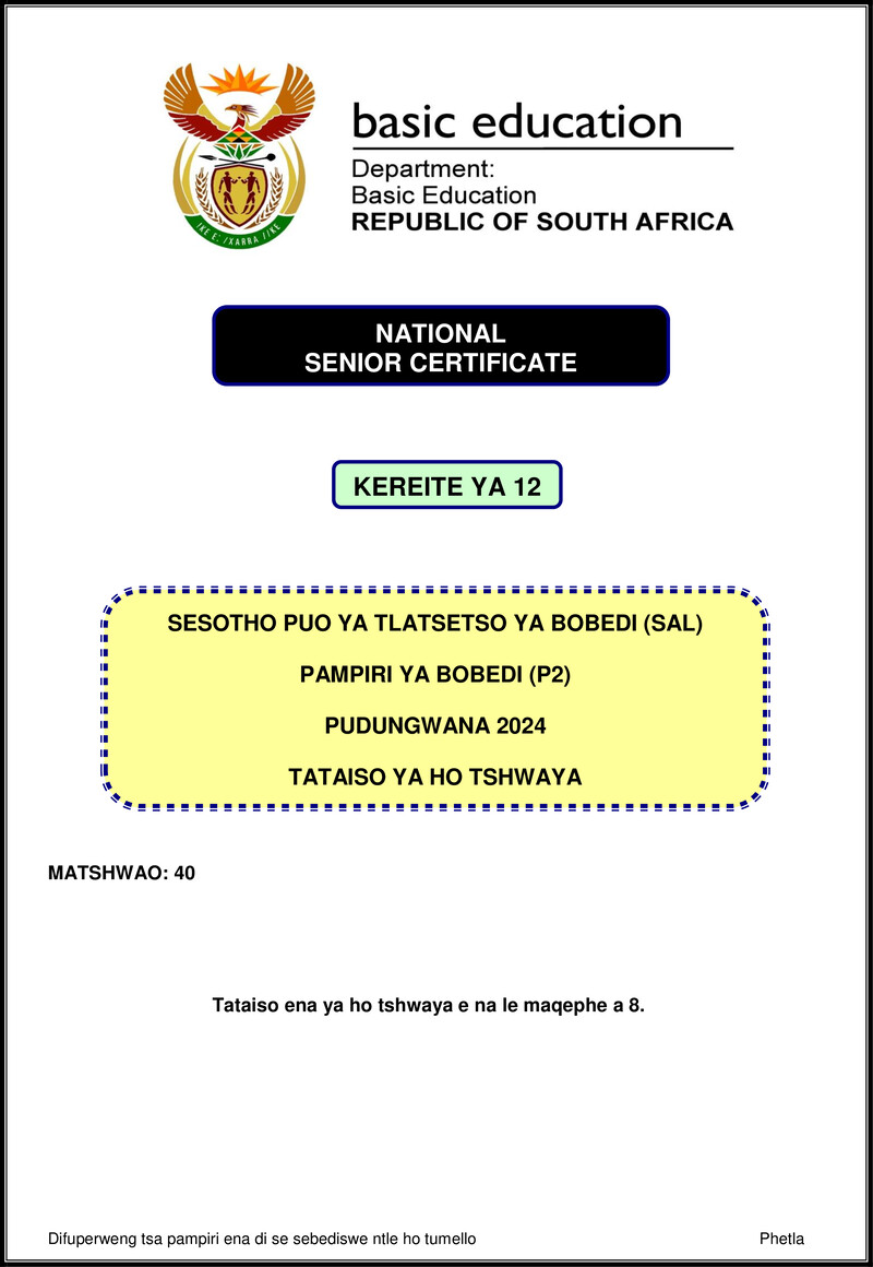 Sesotho Sal P2 Nov 2024 Mg Gr12