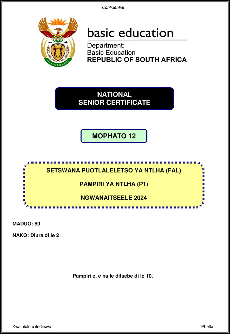 Grade 12 Setswana past paper 2024 – setswana fal p1 nov 2024 gr12