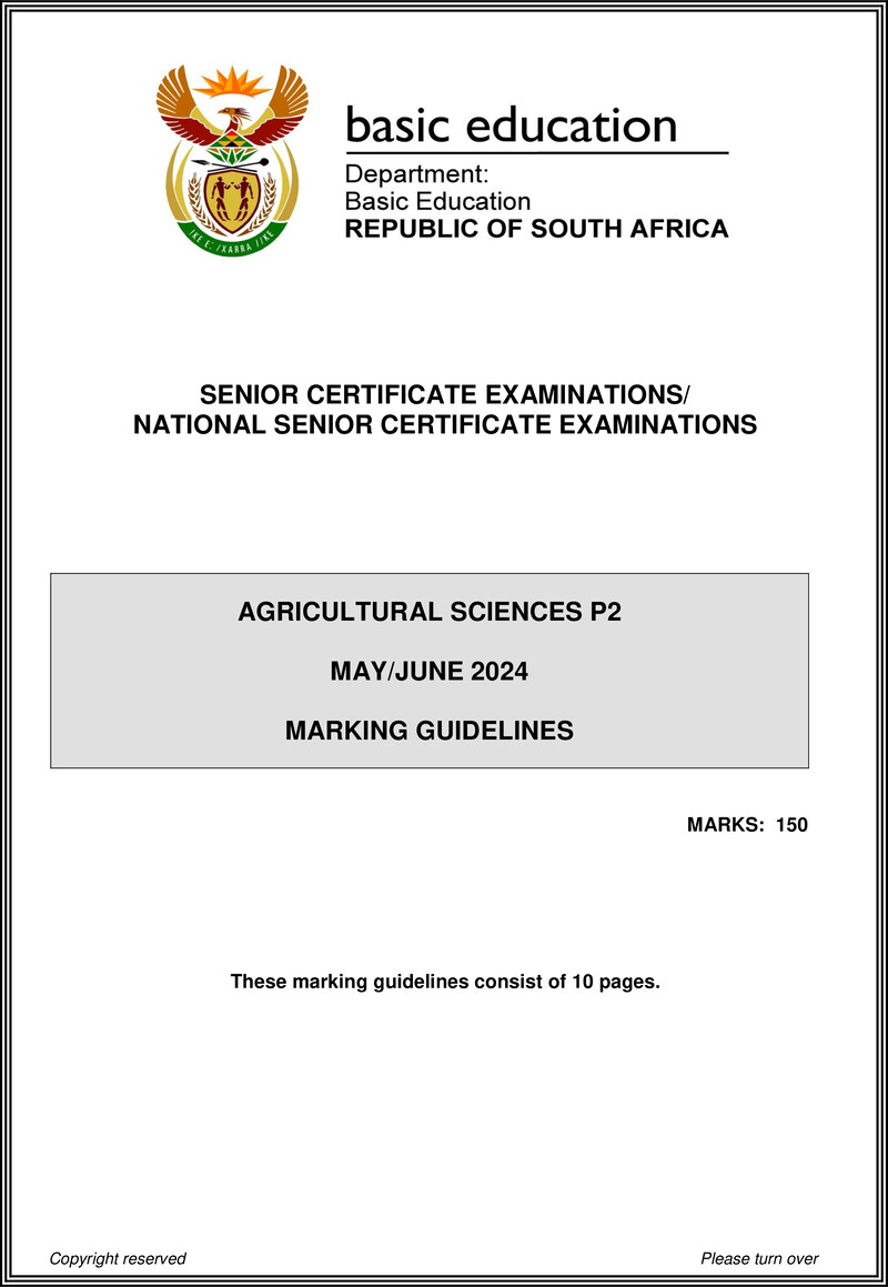 Grade 12 Agricultural Sciences past paper 2024 – agricultural sciences p2 may june 2024 mg eng gr12
