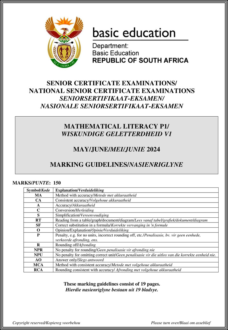 Mathematical Literacy P1 May June 2024 Mg Afr Eng Gr12