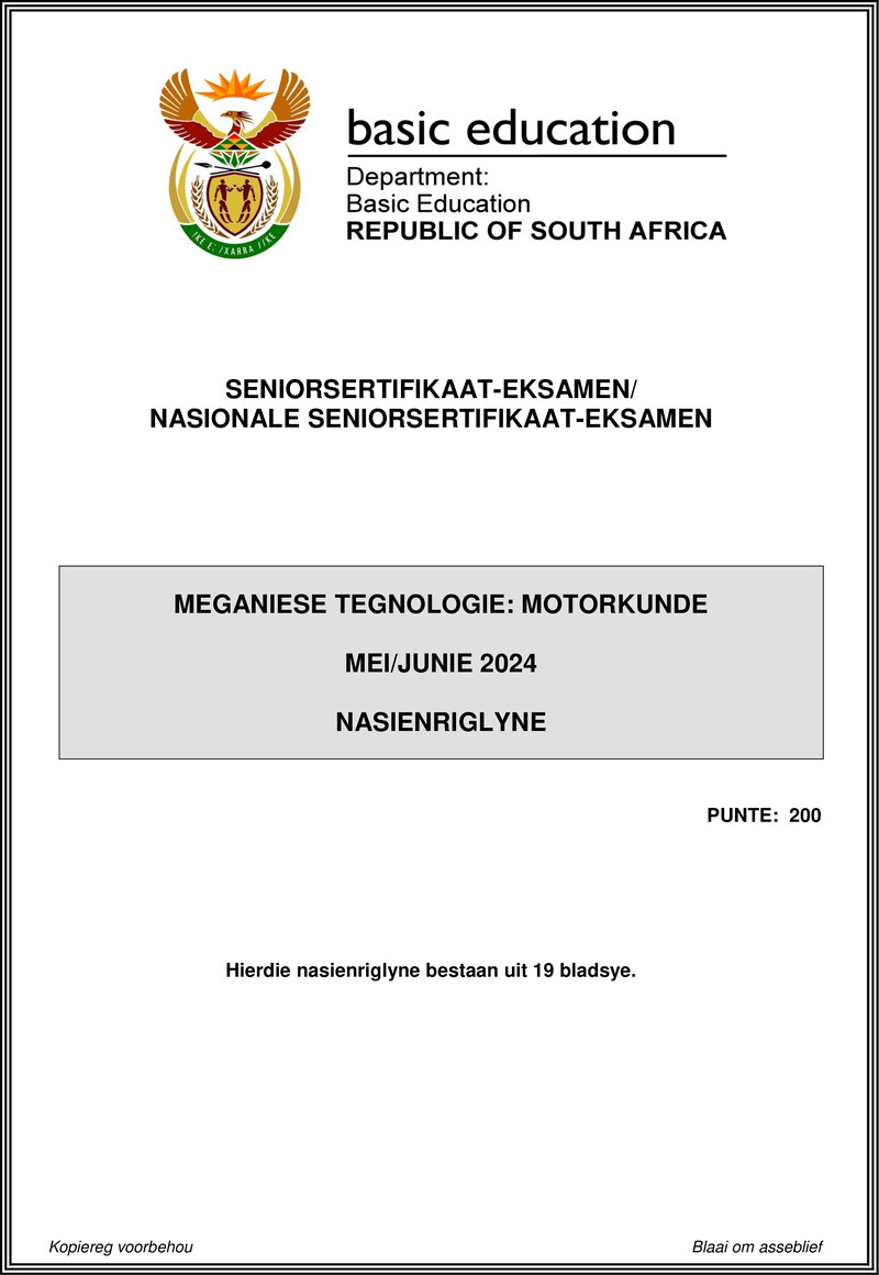 Grade 12 Mechanical Technology past paper 2024 – mechanical technology may june 2024 automotive mg afr gr12