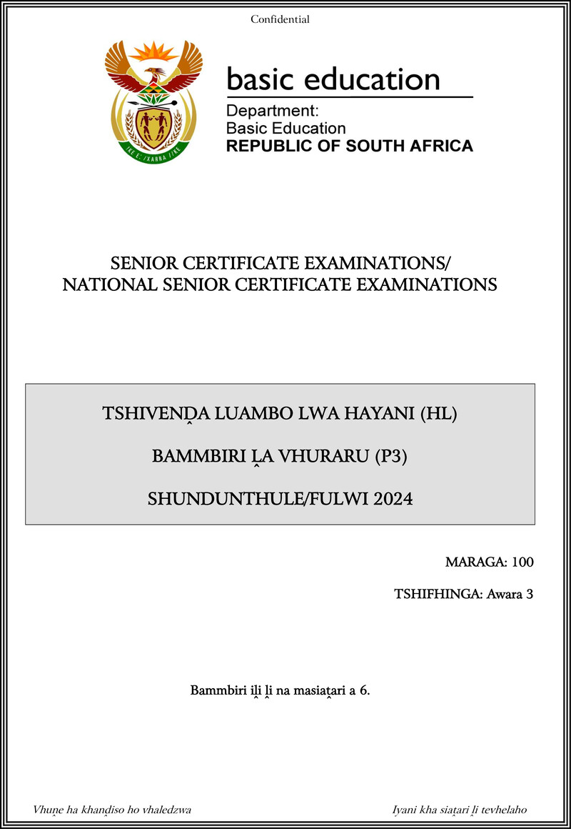 Tshivenda Hl P3 May June 2024 Gr12