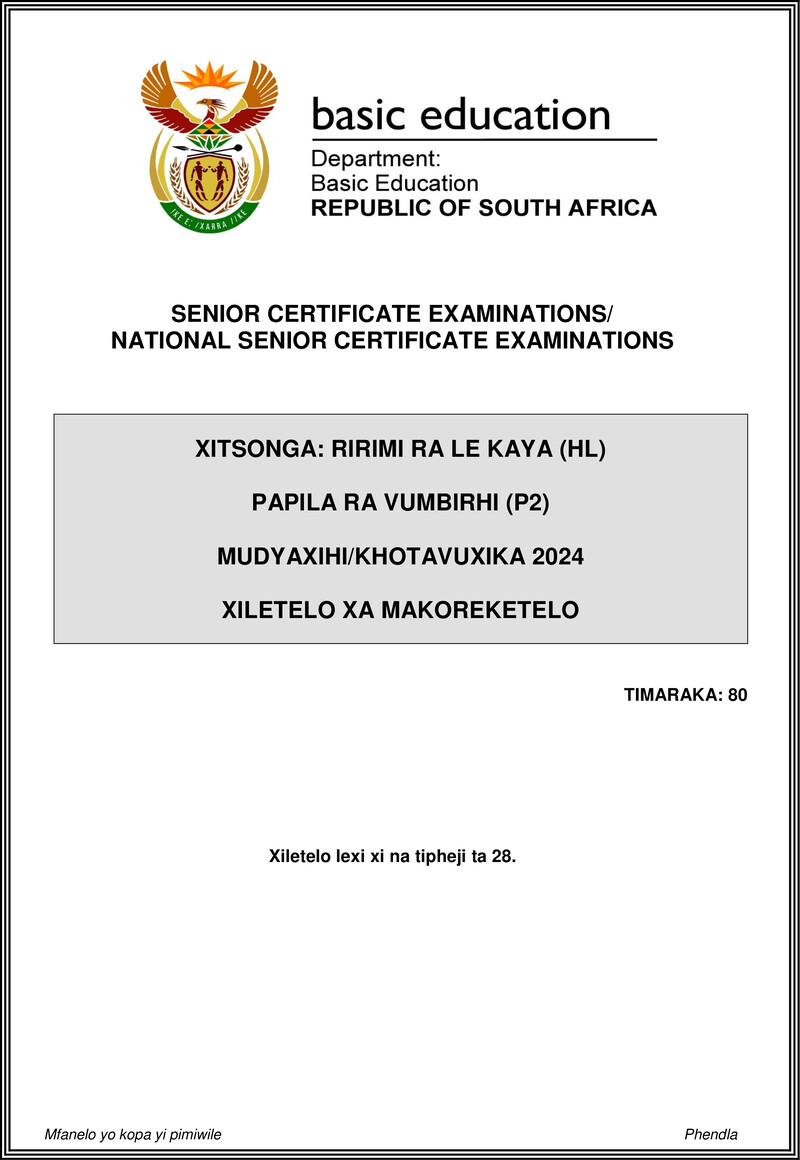 Grade 12 Xitsonga past paper 2024 – xitsonga hl p2 may june 2024 mg gr12