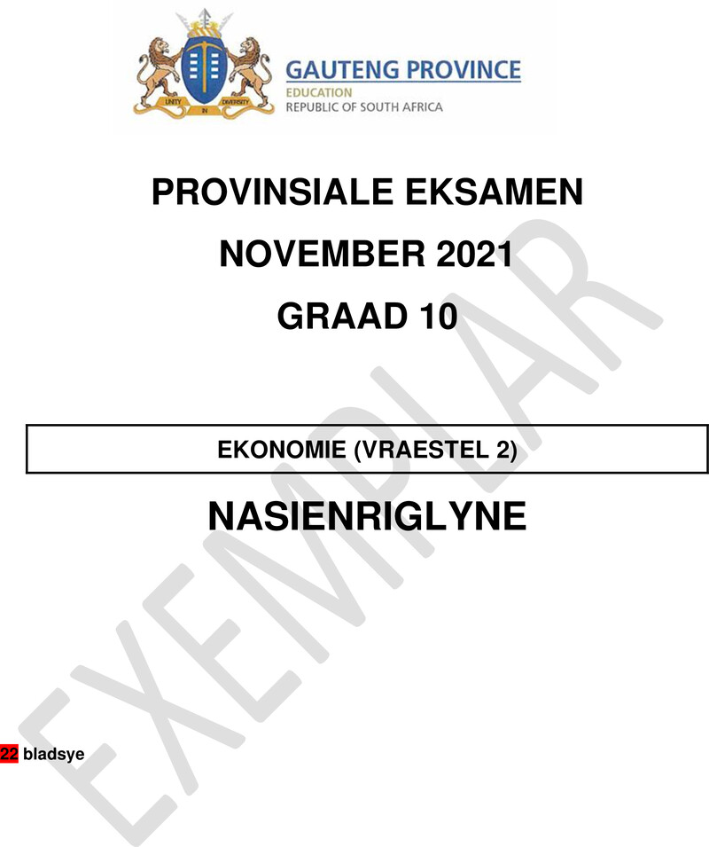 Grade 10 Provincial Exam Economics P2 Afr November 2021 Possible Answers