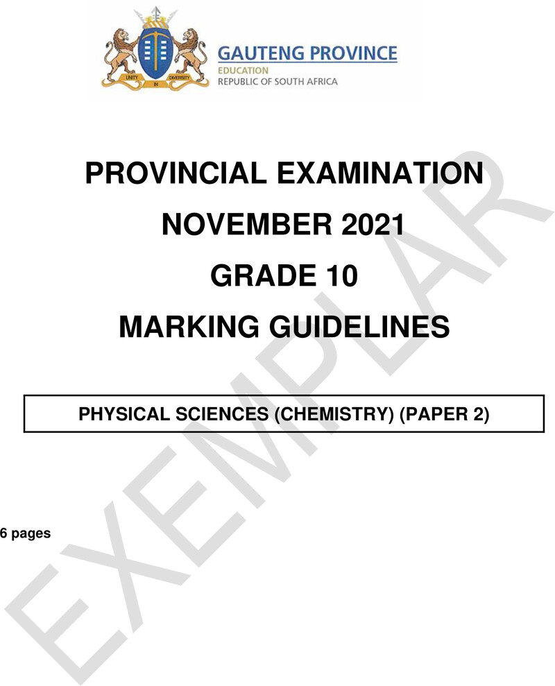 Grade 10 Provincial Exam Physical Sciences P2 Ng November 2021 Possible Answers