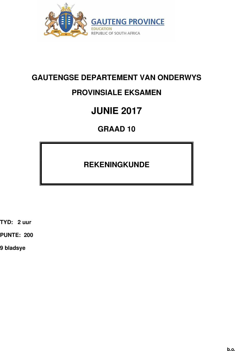 Grade 10 Provincial Exam Accounting Afr June 2017 QP