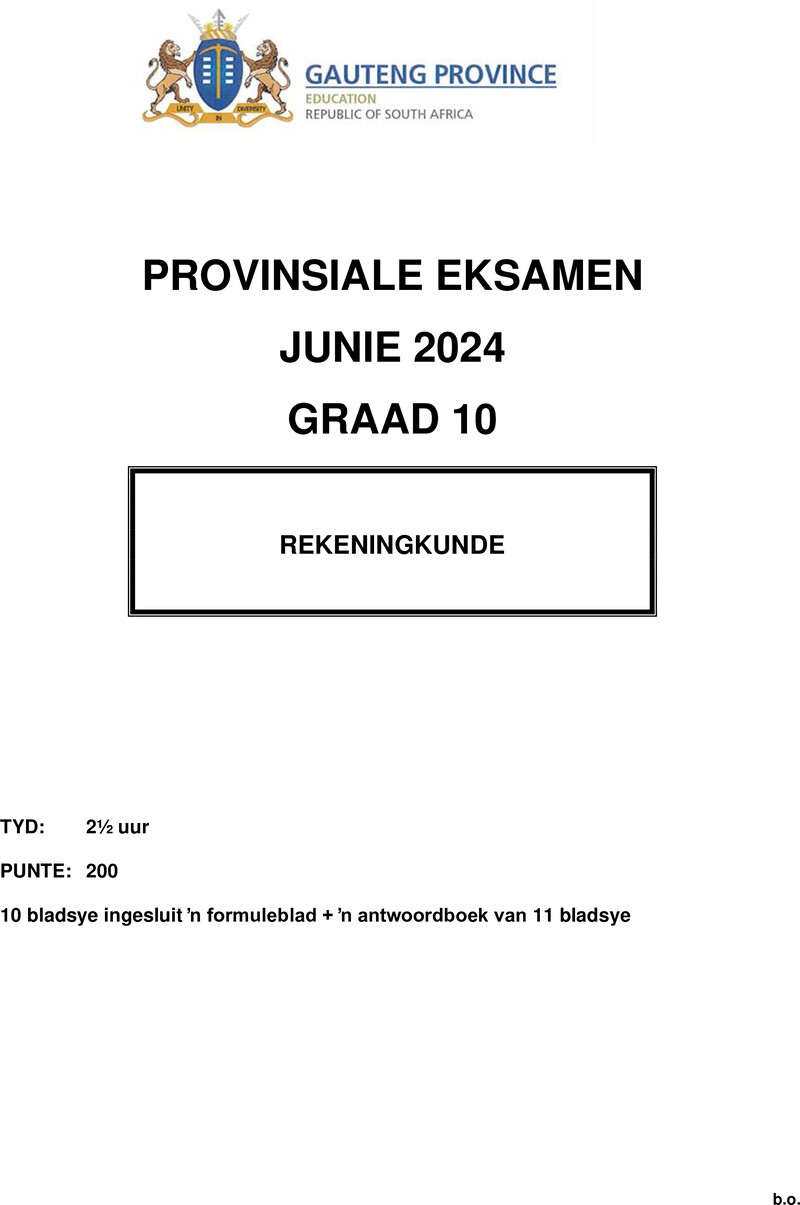 Grade 10 Provincial Exam Accounting Afr June 2024 QP