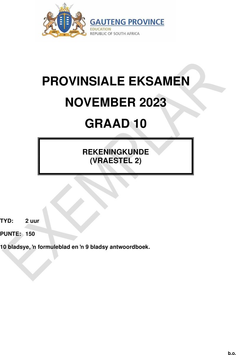 Grade 10 Provincial Exam Accounting P2 Afr November 2023 QP