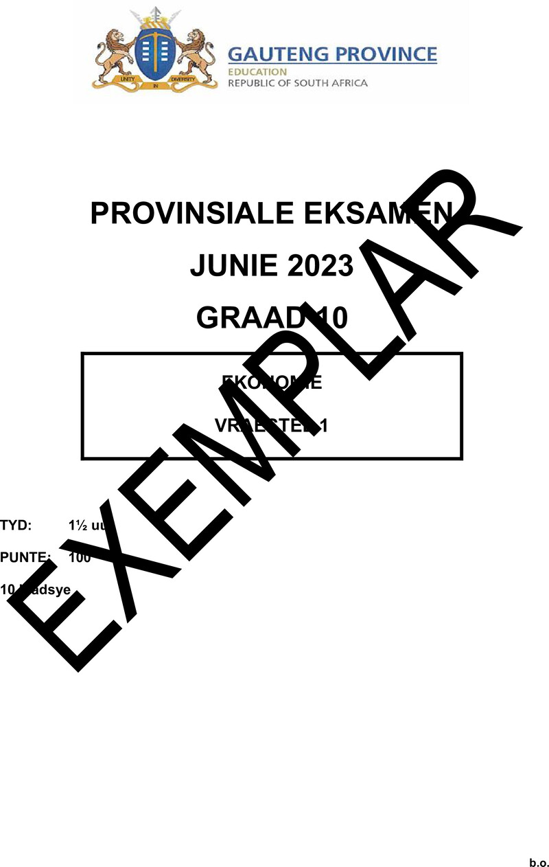 Grade 10 Economics past paper 2023 – grade 10 provincial exam economics p1 afr june 2023 qp