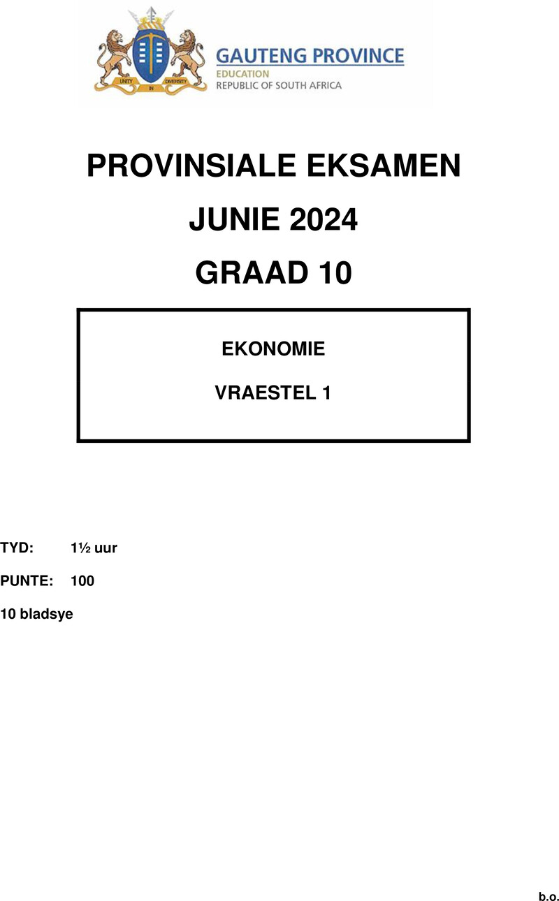 Grade 10 Economics past paper 2024 – grade 10 provincial exam economics p1 afr june 2024 qp