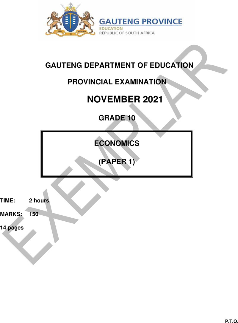 Grade 10 Economics past paper 2021 – grade 10 provincial exam economics p1 ng november 2021 qp