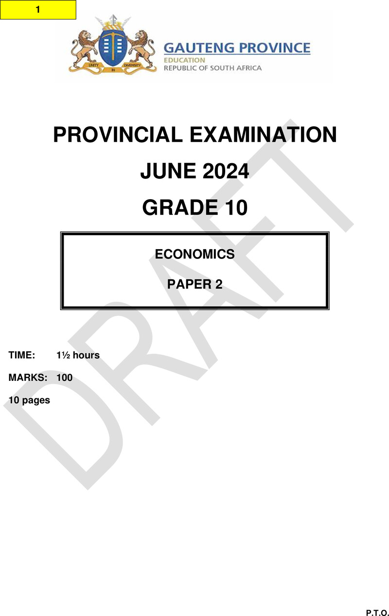 Grade 10 Economics past paper 2024 – grade 10 provincial exam economics p2 ng june 2024 qp