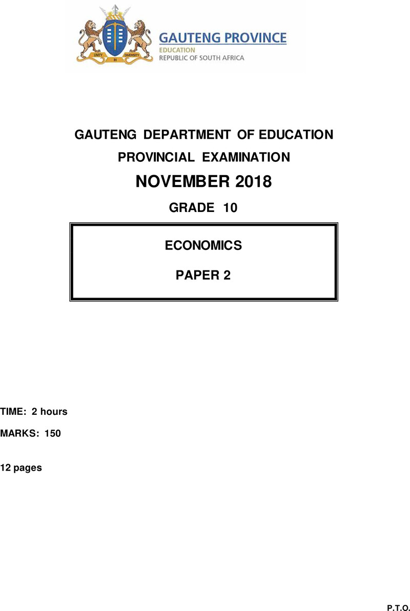 Grade 10 Economics past paper 2018 – grade 10 provincial exam economics p2 ng november 2018 qp